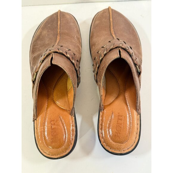 Born Brown Leather Slip On Mules Clogs Shoes Women's Size 9M - Picture 5 of 9